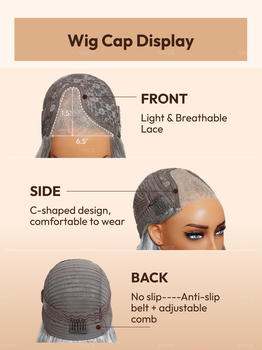 Klaiyi Salt and Pepper Layered Bob Glueless Pre-Cut T-part Lace Grey Wig