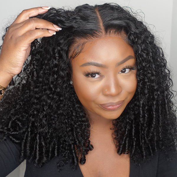 Klaiyi 7x5 Bye Bye Knots Spiral Curls Water Curly Hair with Twist-Out Ends Put on and Go Glueless Wig