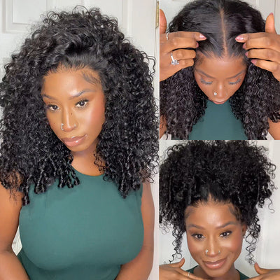 Klaiyi 7x5 Bye Bye Knots Curly Hair with Finger Coil Ends Put on and Go Glueless Human Hair Wig