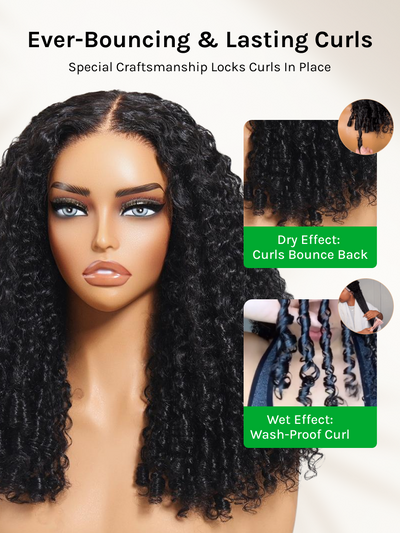 Klaiyi 7x5 Bye Bye Knots Curly Hair with Finger Coil Ends Put on and Go Glueless Human Hair Wig