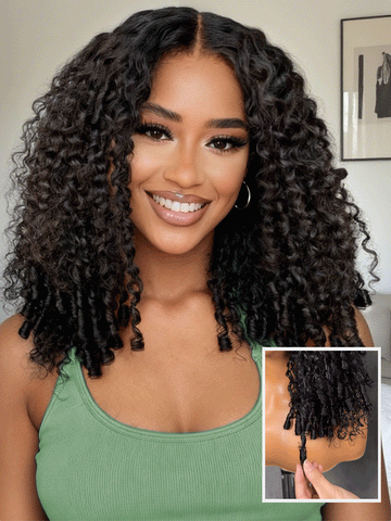 Klaiyi 7x5 Bye Bye Knots Curly Hair with Finger Coil Ends Put on and Go Glueless Human Hair Wig