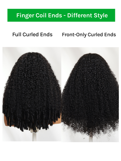 Klaiyi 7x5 Bye Bye Knots Curly Hair with Finger Coil Ends Put on and Go Glueless Human Hair Wig