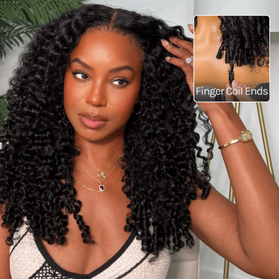 Klaiyi 7x5 Bye Bye Knots Curly Hair with Finger Coil Ends Put on and Go Glueless Human Hair Wig