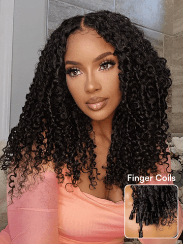 Klaiyi Hair Curly Hair with Finger Coil Ends Human Hair Glueless InvisiBlend™ V part Wig Flash Sale