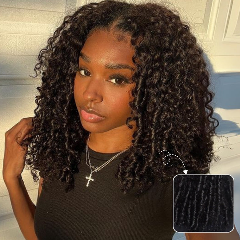 Klaiyi 7x5 Bye Bye Knots Curly Hair with Finger Coil Ends Put on and Go Glueless Human Hair Wig
