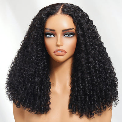 Klaiyi 7x5 Bye Bye Knots Curly Hair with Finger Coil Ends Put on and Go Glueless Human Hair Wig