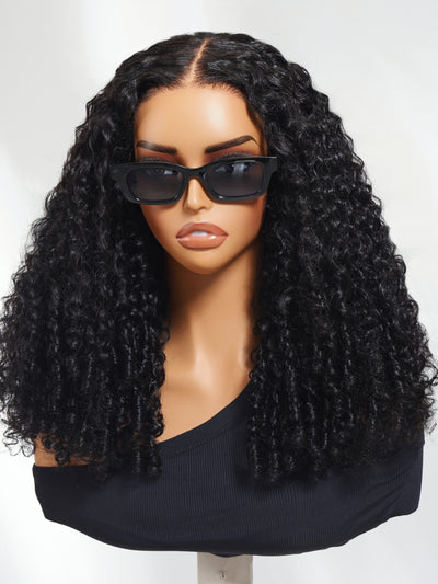 Klaiyi 7x5 Bye Bye Knots Curly Hair with Finger Coil Ends Put on and Go Glueless Human Hair Wig