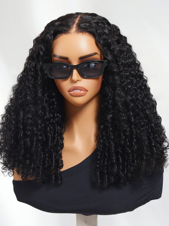 Klaiyi 7x5 Bye Bye Knots Curly Hair with Finger Coil Ends Put on and Go Glueless Human Hair Wig