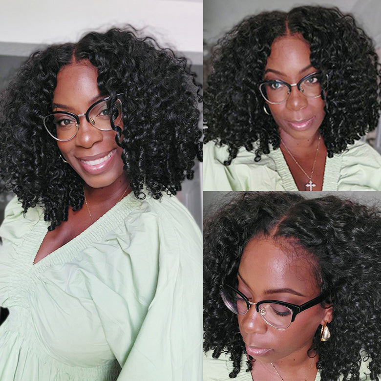 Klaiyi 7x5 Bye Bye Knots Curly Hair with Finger Coil Ends Put on and Go Glueless Human Hair Wig