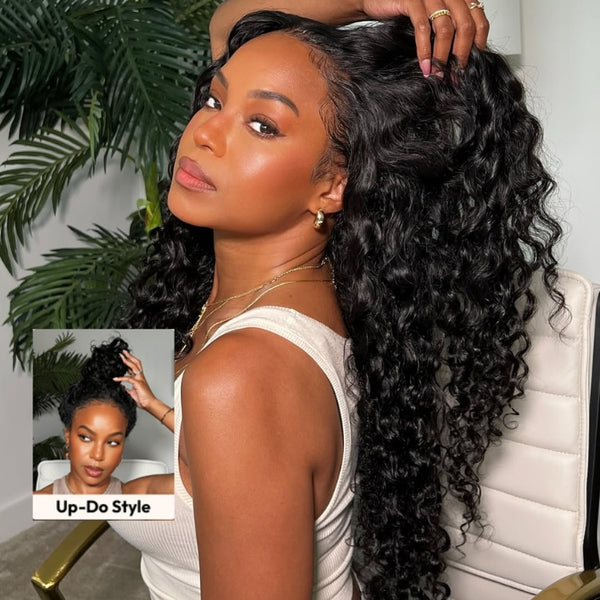 Klaiyi Hair InvisiBlend™ V part Wig 3.0 Bouncy Water Wave Curly Seamless Blending Wig With Drawstring 150% Density Protect Your Natural Hair