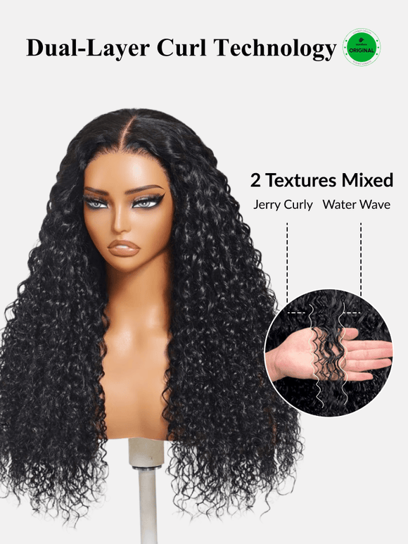 Klaiyi 7×5 and 13x4 Pre-Everything™ Lace Frontal Wig Water Wave & Curly  Mixed Human Hair Glueless Wig