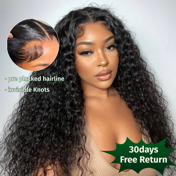 Buy 1 Get 1 Free,Code:BOGO | Klaiyi Water Wave 7x5 Bye Bye Knots Pre-Cut Lace Wig Put On and Go Human Hair