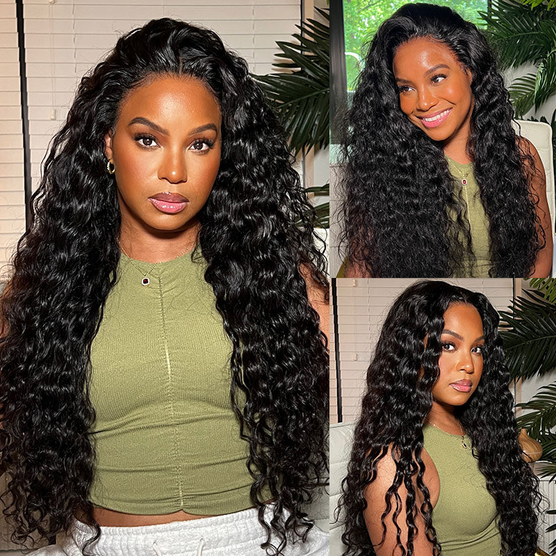 Klaiyi Best Wavy Water Wave Lace Front Wigs 100% Virgin Human Hair 150% Density