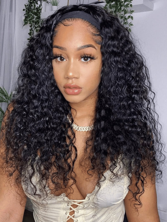 Klaiyi Hair HookFit Water Wave Headband Glueless Human Hair Wig With Invisi Drawstring