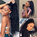 Klaiyi High Ponytail with Weave Wrap Around Clip in Hair Extensions Water Wave/Deep Wave Ponytail Flash Sale