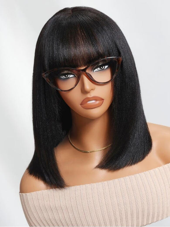 Down To $59 | Klaiyi Bob Wig With Bangs Wig Glueless Machine Made Beginner Friendly Human Hair Wig Flash Sale