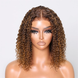 Klaiyi Piano Highlight Brown Jerry Curly BOB Wig 6x4.75  Pre-cut Glueless Lace Wear & Go Wigs Flash Sale