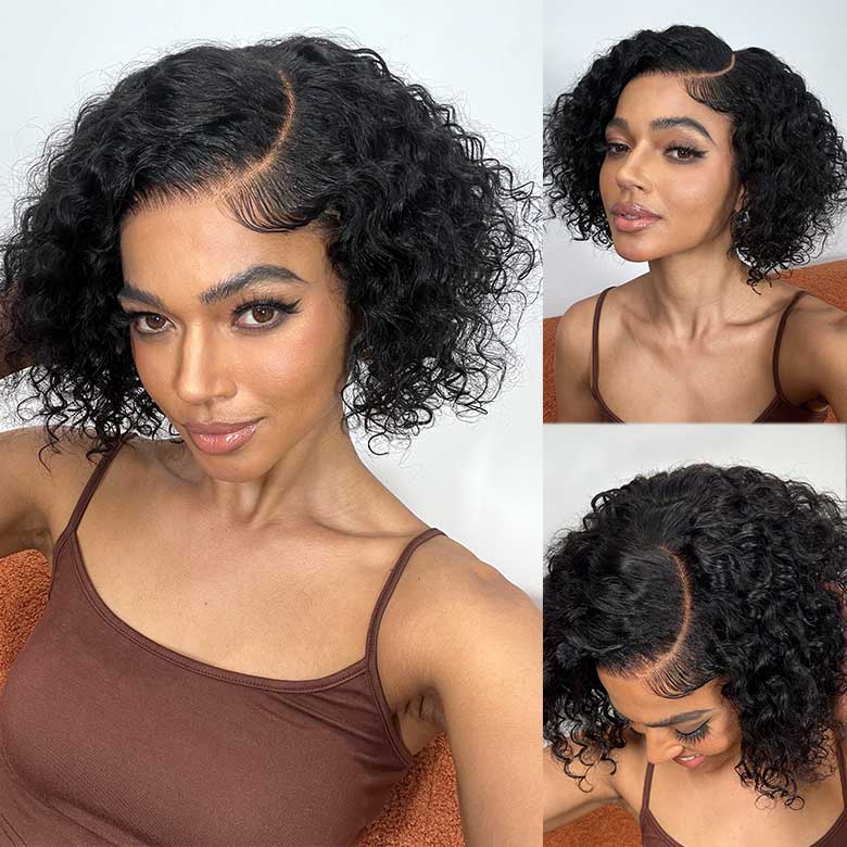 Extra 50% Off Code HALF50 |Klaiyi Deep Side Part Short Bob Curly Wig 7X5 Bye Bye Knots Lace Front Wig