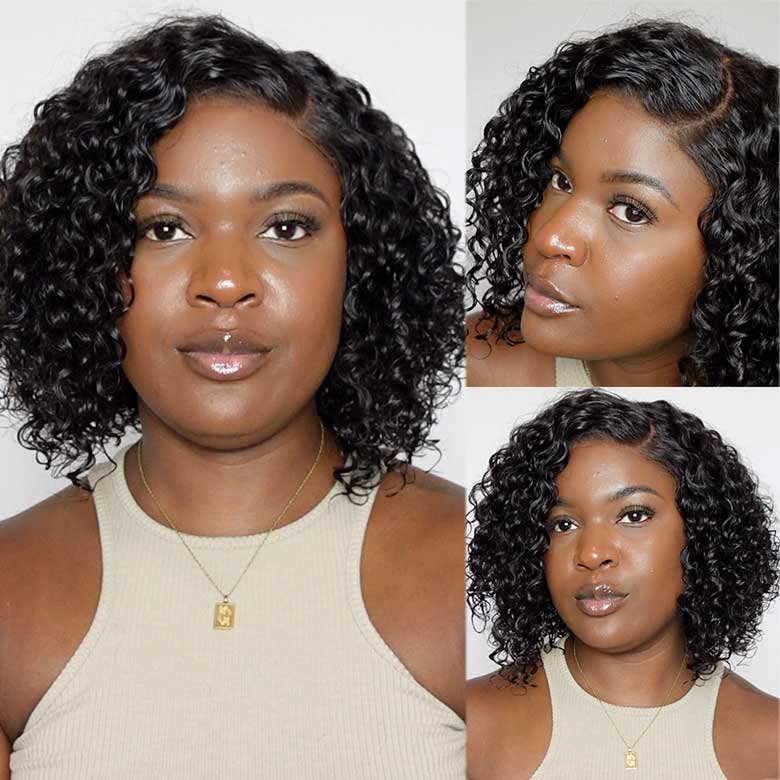 Extra 50% Off Code HALF50 |Klaiyi Deep Side Part Short Bob Curly Wig 7X5 Bye Bye Knots Lace Front Wig