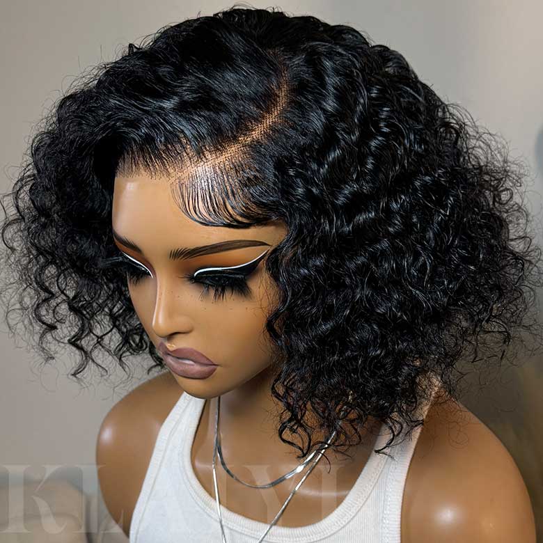 Extra 50% Off Code HALF50 |Klaiyi Deep Side Part Short Bob Curly Wig 7X5 Bye Bye Knots Lace Front Wig