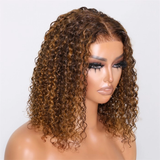 Klaiyi Piano Highlight Brown Jerry Curly BOB Wig 6x4.75  Pre-cut Glueless Lace Wear & Go Wigs Flash Sale