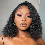 Klaiyi Jerry Curly Short Bob Left Part Lace Part Wig Flash Sale