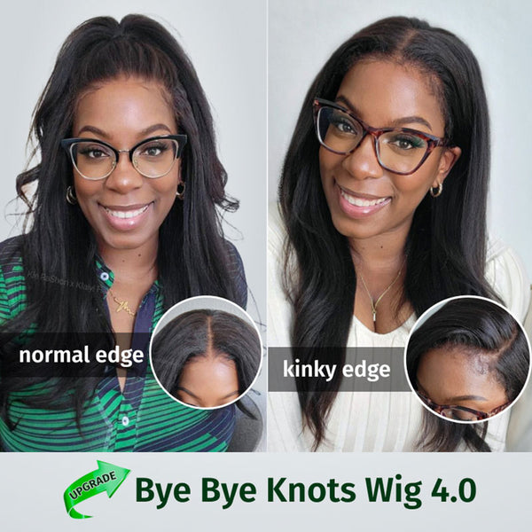 Klaiyi Yaki Straight Put On and Go Glueless Lace Wigs 7x5 Bye Bye Knots Pre-cut Human Hair Lace Wig Kinky Straight