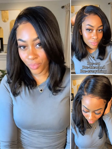 $100 OFF | Code: SAVE100 Klaiyi Put On and Go Glueless Bob Wig Silky Straight/Yaki Straight 7x5 Pre-Cut Lace Closure Wig Beginner Friendly
