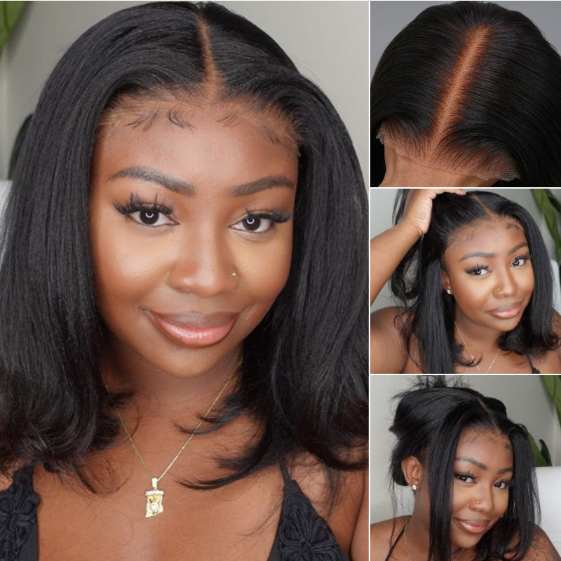 $100 OFF | Code: SAVE100 Klaiyi Put On and Go Glueless Bob Wig Silky Straight/Yaki Straight 7x5 Pre-Cut Lace Closure Wig Beginner Friendly