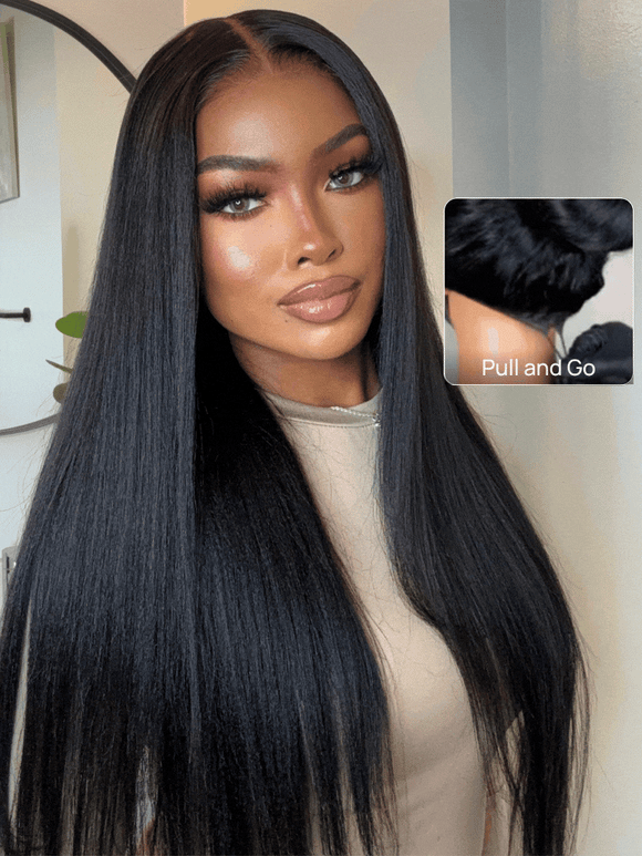 Klaiyi New EasiContour™ Yaki Straight V Part Wig Meets Real Scalp Ready To Wear Glueless Wig with  Invisi Drawstring