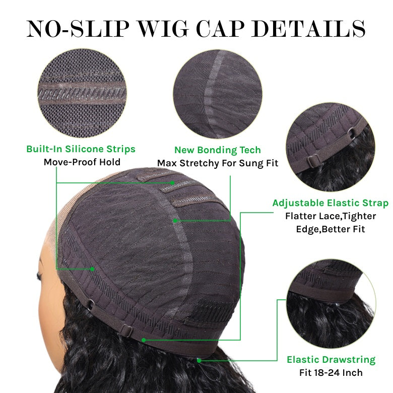 Klaiyi 7x5 and 13x4 Water Wave Drawstring™ Wig Put On and Go Glueless Human Hair Wigs Natural Black Color