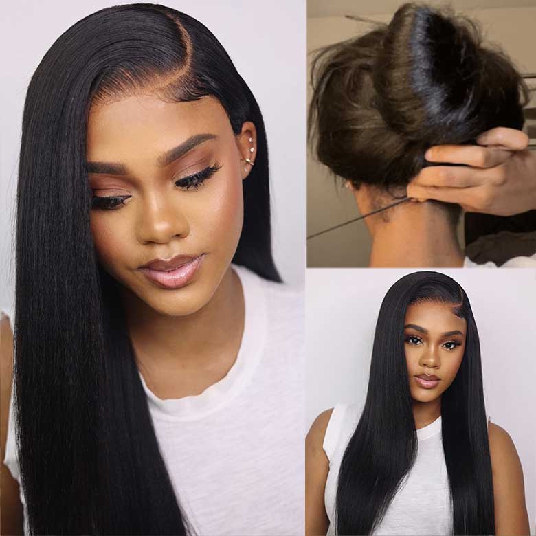Up to 80% Off Flash Sale Yaki Straight 4C Kinky Edge Kinky Straight Lace Front Wig
