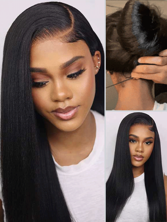 Klaiyi Yaki Straight Put On and Go Glueless Lace Wigs 7x5 Bye Bye Knots Human Hair Lace Wig