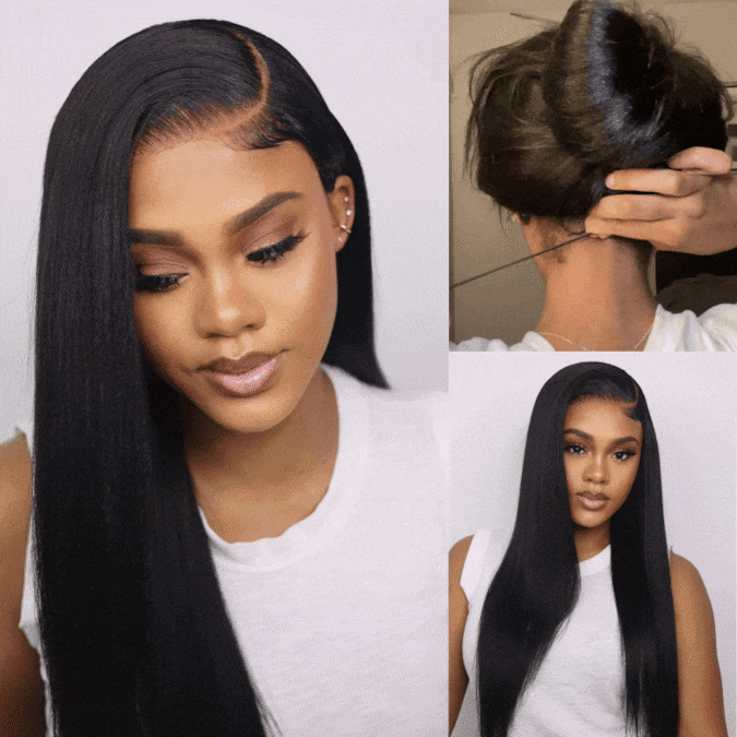 Klaiyi Yaki Straight Put On and Go Glueless Lace Wigs 7x5 Bye Bye Knots Human Hair Lace Wig