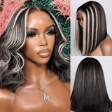 Clearance Sale|Klaiyi Chunky Blonde Highlight Bob Wig with Dark Roots Lace Part Wig Flash Sale
