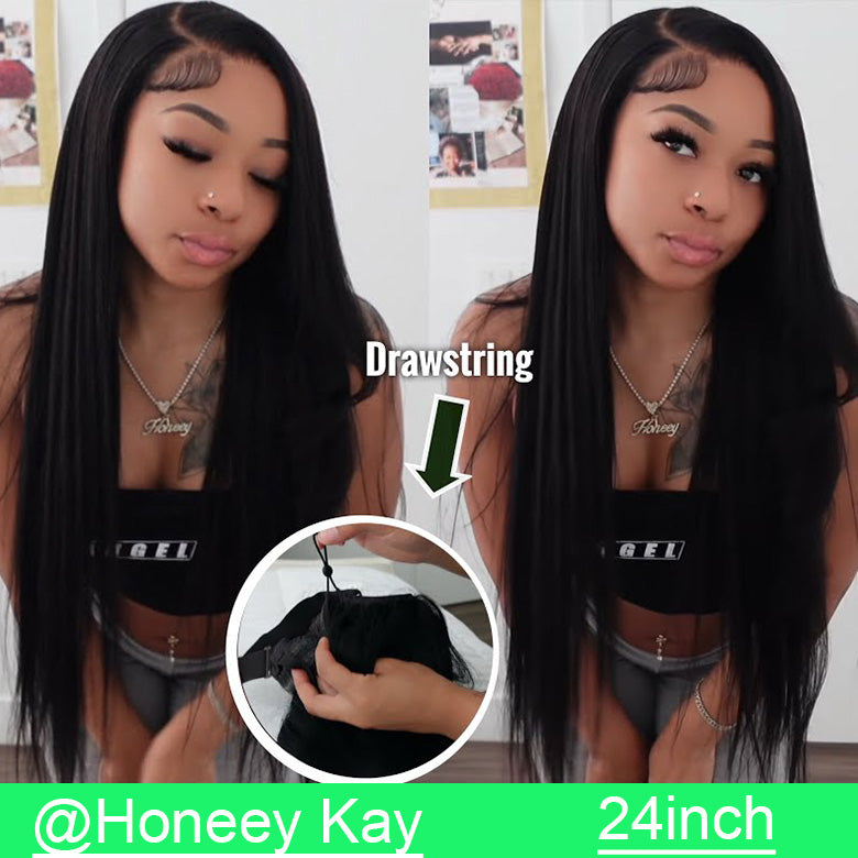 Klaiyi Yaki Straight Put On and Go Glueless Lace Wigs 7x5 Bye Bye Knots Pre-cut Human Hair Lace Wig Kinky Straight
