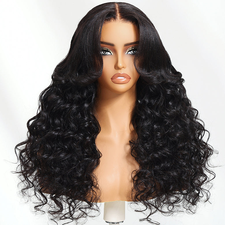 Klaiyi Loose Body Wave Bouncy Curls Hair 7x5 Bye Bye Knots Put on and go Glueless Human Hair Wig