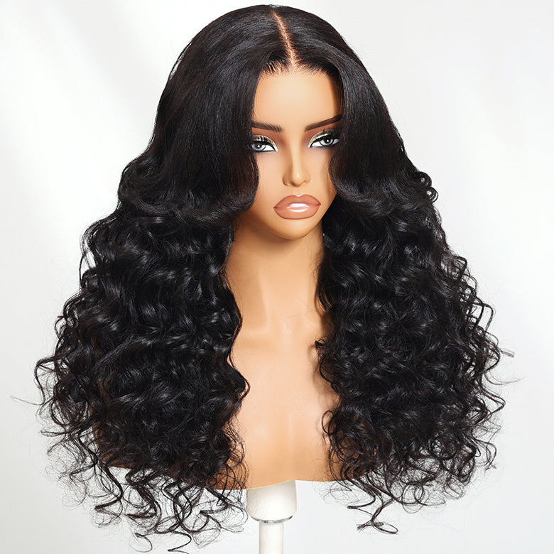 Klaiyi Loose Body Wave Bouncy Curls Hair 7x5 Bye Bye Knots Put on and go Glueless Human Hair Wig