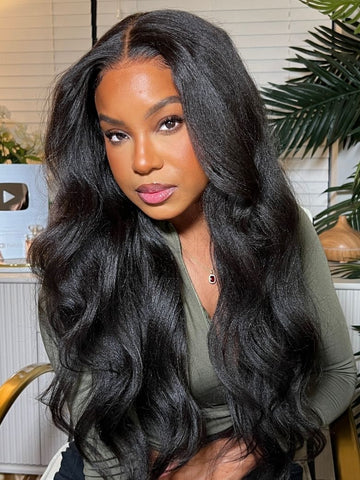 22"-24" Yaki Wavy With Flip Out Bang EasiContour Drawstring V-Part Glueless Human Hair Wigs Flash Sale