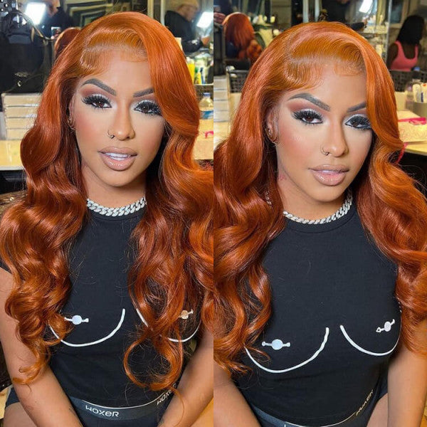 Klaiyi Ginger Orange Pre everything Body Wave Lace Front Wigs Cinnamon Hot Color Wigs