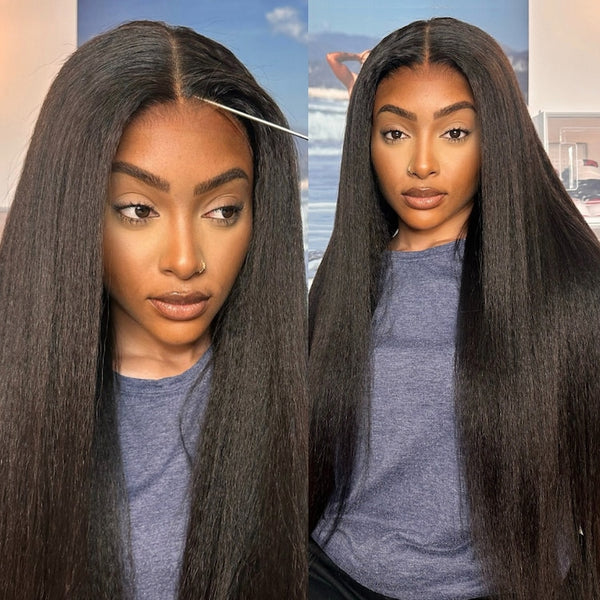 $100 OFF| Code: SAVE100 Realistic Kinky Straight 4x0.75 Lace Part Wig Natural Density 100% Human Hair