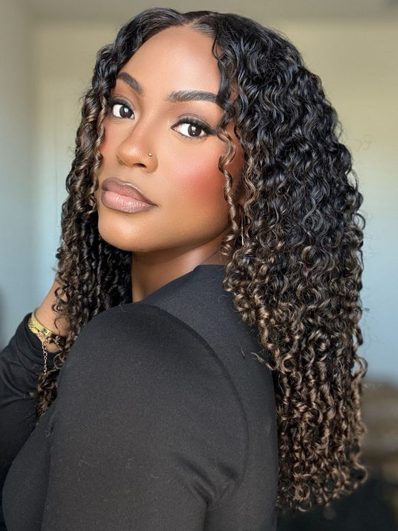 Klaiyi Hair Curly Hair with Finger Coil Ends Human Hair Glueless InvisiBlend™ V part Wig Flash Sale