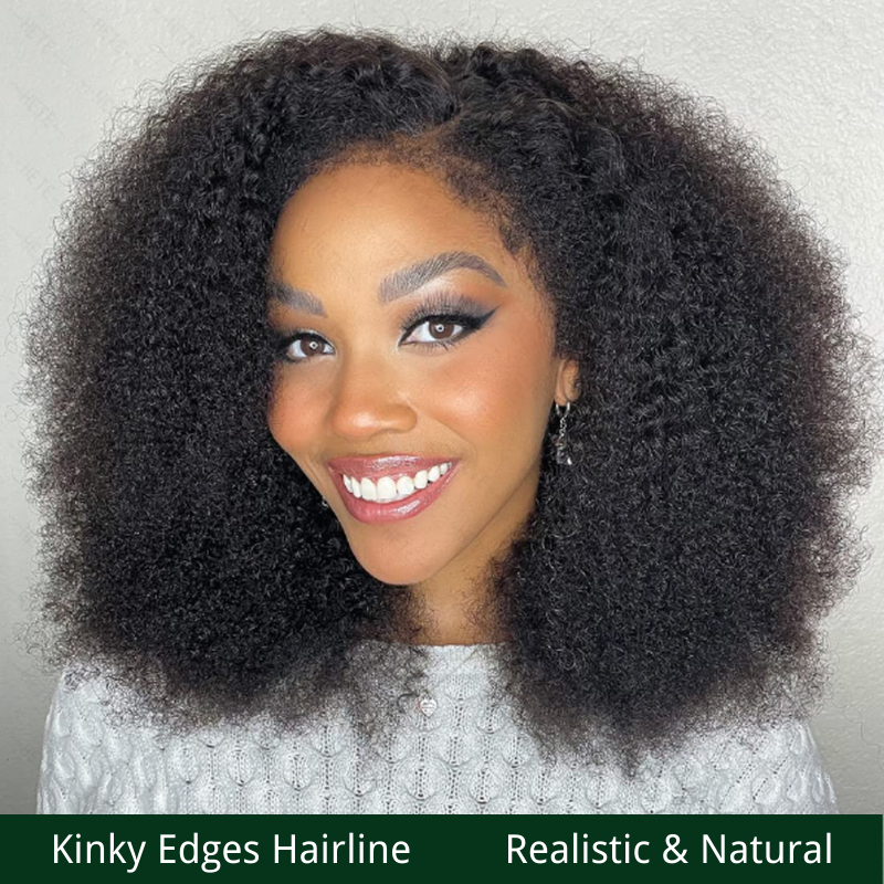 Extra 60% OFF |  Klaiyi 4C Kinky Curly 13x4 Lace Front Wig Kinky Edge Wig