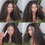【BEST22“=$99】Klaiyi 6x4.75 WearGo Balayage Blonde Highlights Pre-cut Lace with Bleached Knots Kinky Curly Flash sale