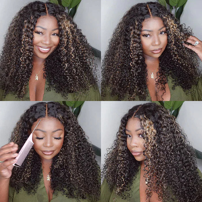 【BEST22“=$99】Klaiyi 6x4.75 WearGo Balayage Blonde Highlights Pre-cut Lace with Bleached Knots Kinky Curly Flash sale