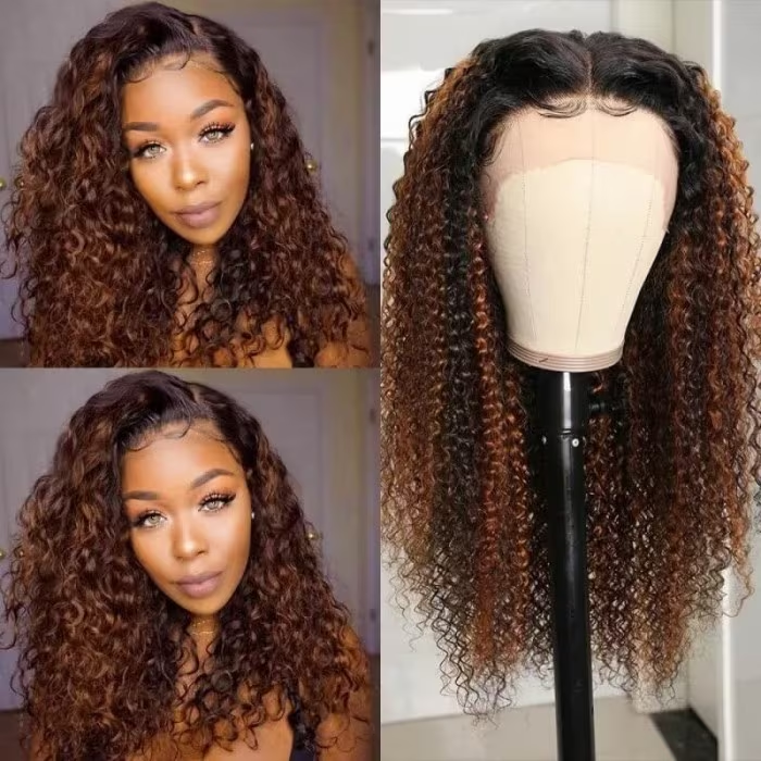 24inch=$34 by Installment|Klaiyi 180% 13x4 Lace Front Dark Brown Balayage Highlights Curly Transparent Lace Front Wigs Flash Sale