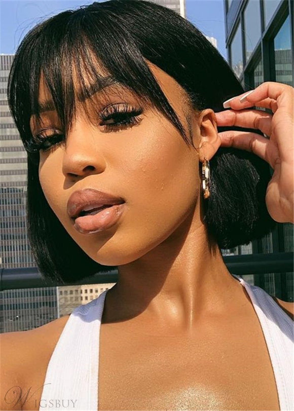 Fast Shipping | VIP Member Only Straight Bob Wig with Blunt Cut Bangs 100% Human Hair Crazy Flash Sale