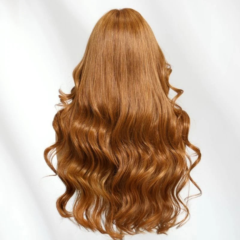 Klaiyi Honey Brown Body Wave Wig 13x4 Pre-Everything Lace Frontal Put on and Go Glueless Human Hair Wig with Inivi-Drawstring