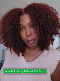 Klaiyi Afro Kinky Curly Reddish Brown 200% Density 7x5 Bye Bye Knots Lace Closure Put On and Go Glueless Wig