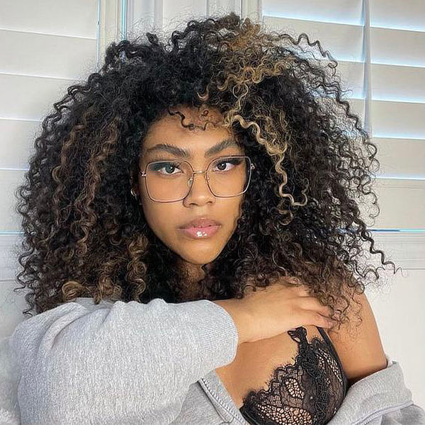 【BEST22“=$99】Klaiyi 6x4.75 WearGo Balayage Blonde Highlights Pre-cut Lace with Bleached Knots Kinky Curly Flash sale